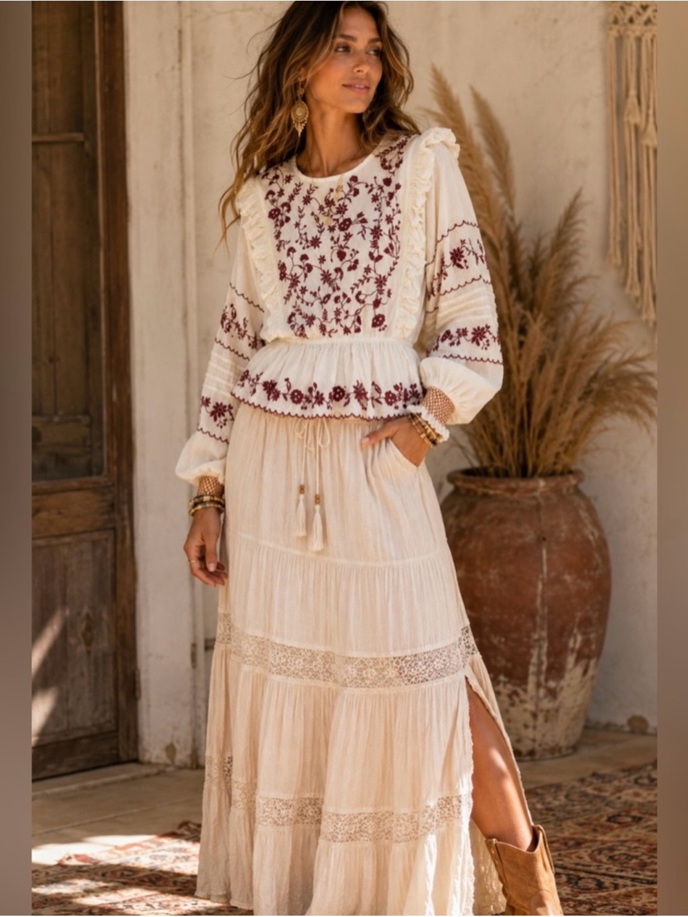 Calypso St. Barth Cream Ruffle Top